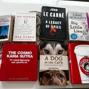 Lot of 7 books The dog in the cage Big little lies 10% Happier